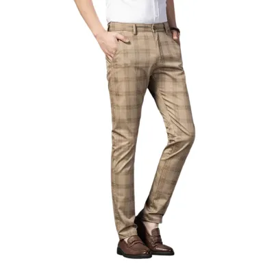 Khaki Checkered Plaid Chino Pants