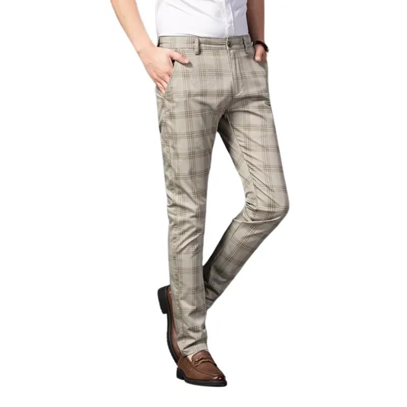 Tan Checkered Plaid Chino Pants