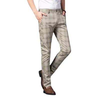 Tan Checkered Plaid Chino Pants