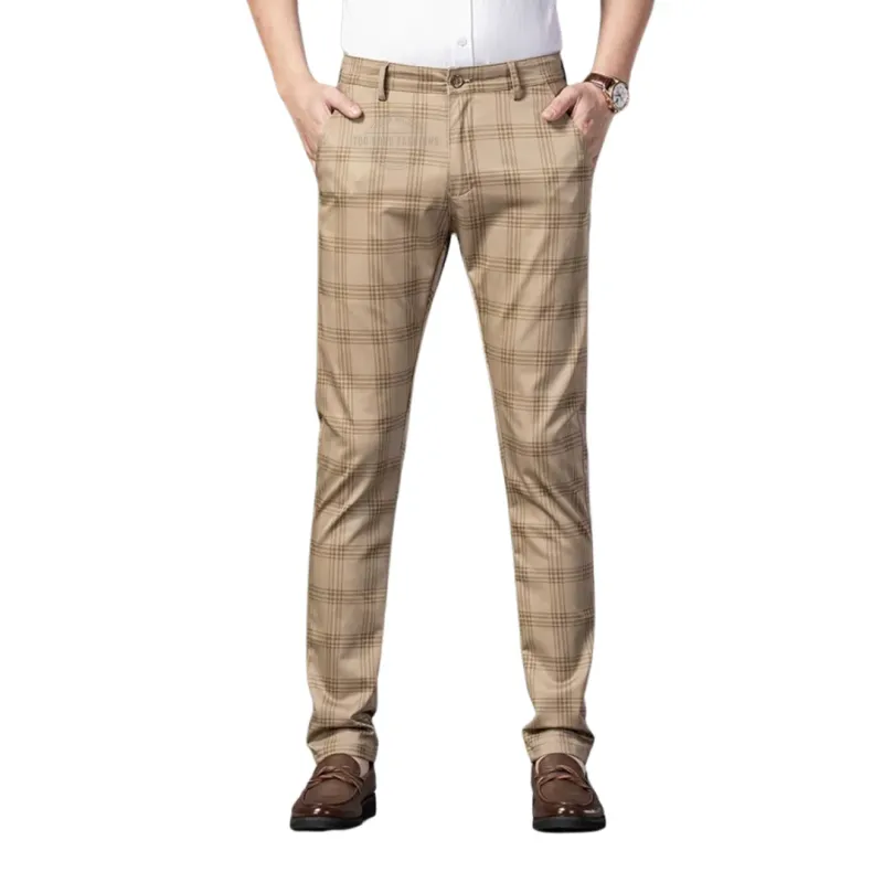 Khaki Checkered Plaid Chino Pants