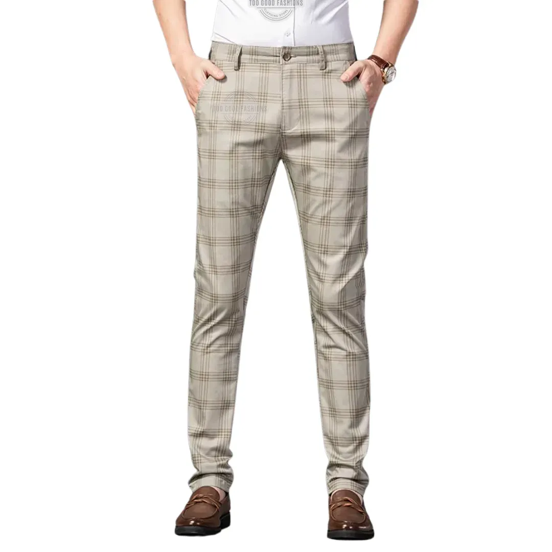Men&#39;s tan checkered plaid chino pants