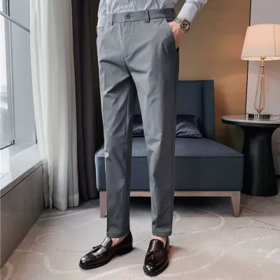 Gray Slim-Fit Solid Trouser Pants