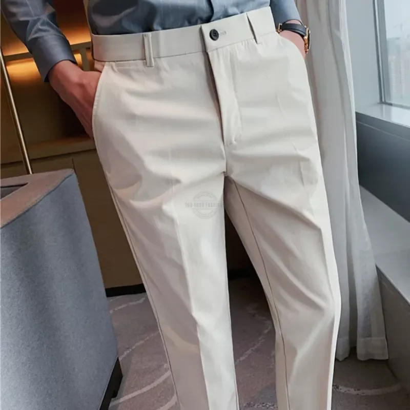 Men&#39;s ivory slim-fit solid trousers