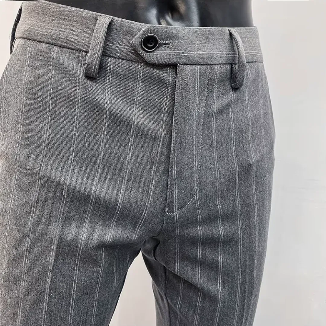 Men&#39;s light gray striped chino pants
