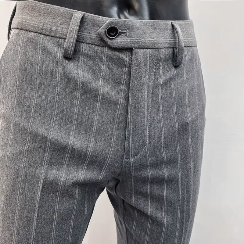Men&#39;s light gray striped chino pants