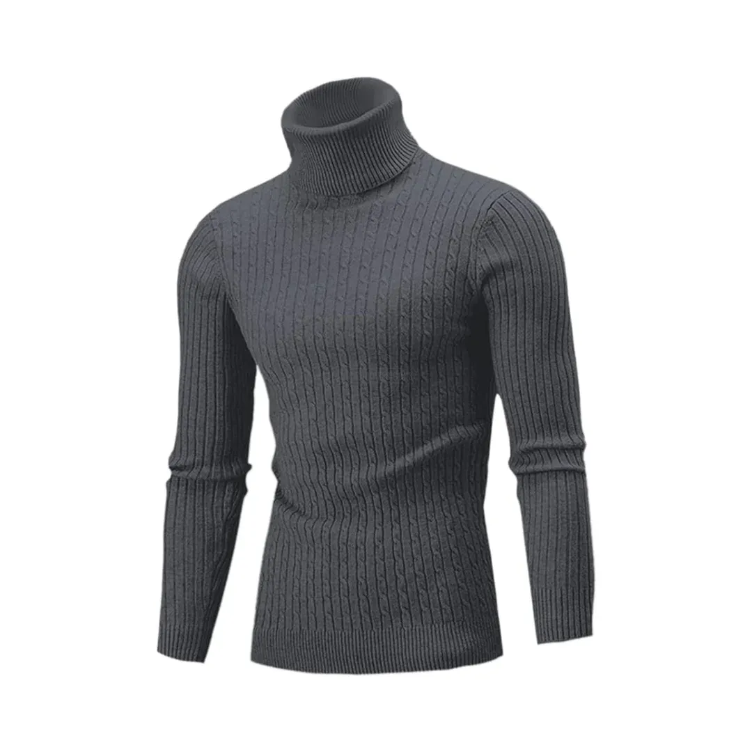 Men&#39;s dark gray slim-fit knitted turtleneck sweater