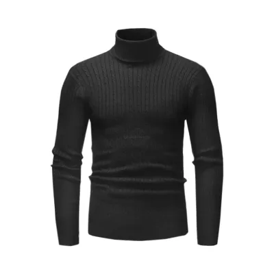 Men&#39;s black slim-fit knitted turtleneck sweater