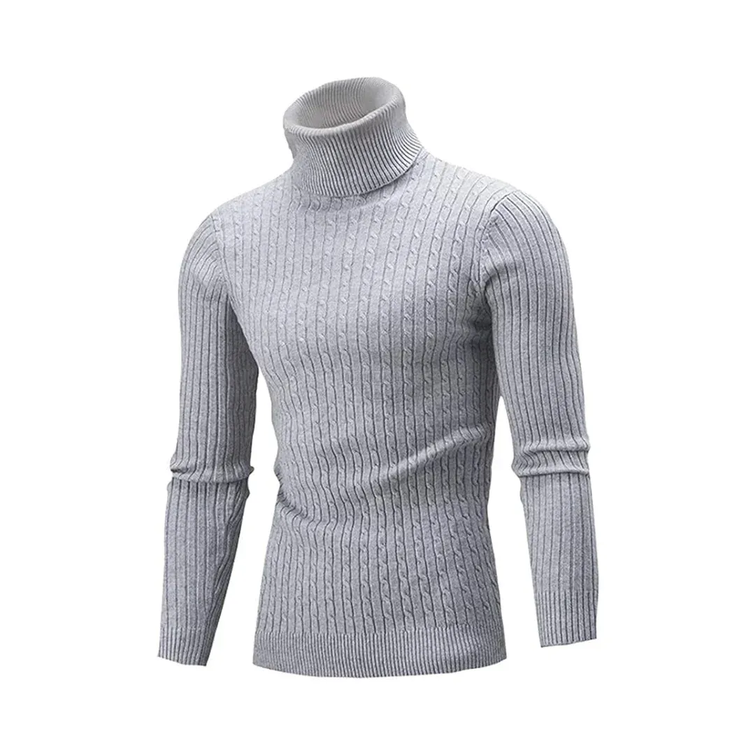 Men&#39;s light gray slim-fit knitted turtleneck sweater