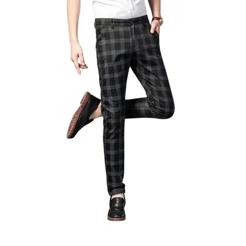 Black Checkered Plaid Chino Pants
