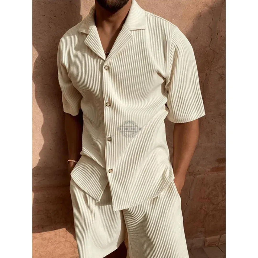 Ivory Ribbed Shirt &amp; Pants Two Piece Casual Set