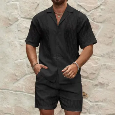 Black Patterned Shirt &amp; Pants Two Piece Casual Set