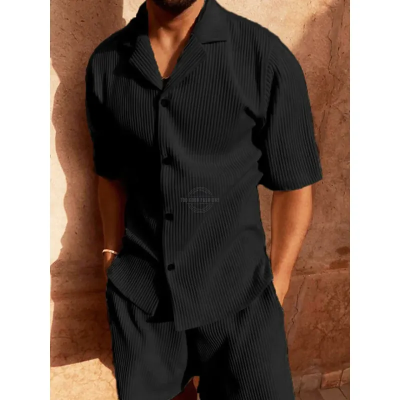 Black Ribbed Shirt &amp; Pants Two Piece Casual Set