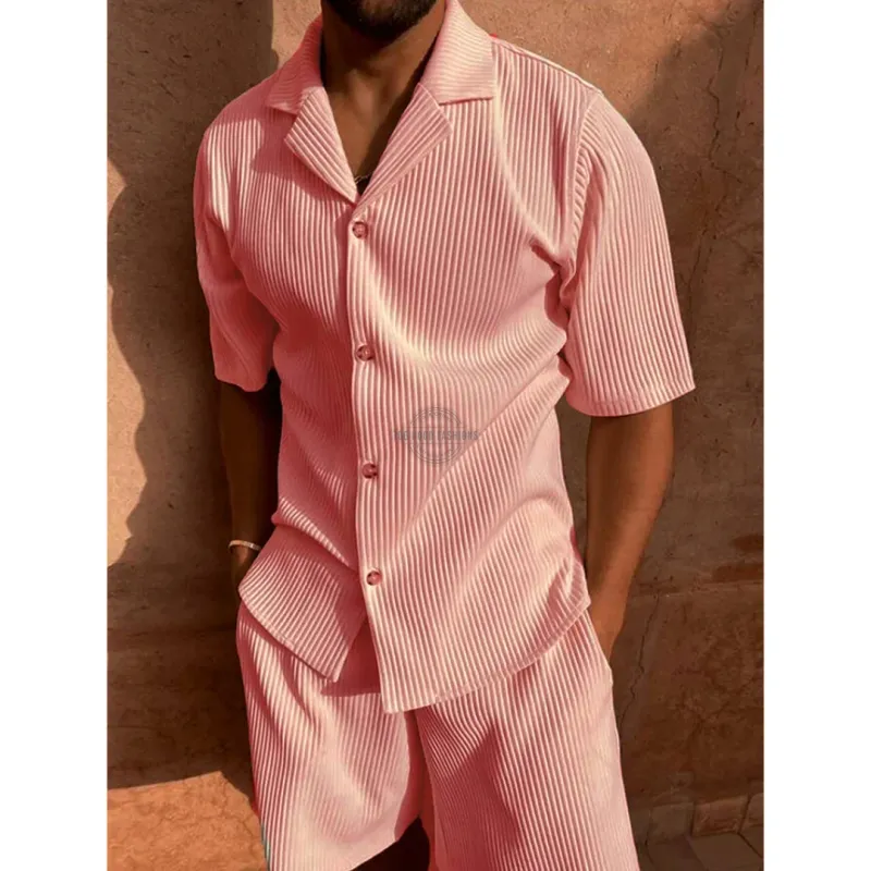 Pink Ribbed Shirt &amp; Pants Two Piece Casual Set