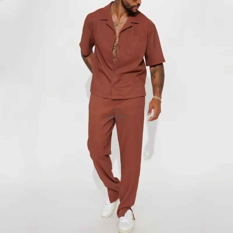 Brown Lounge Shirt &amp; Pants Two Piece Set