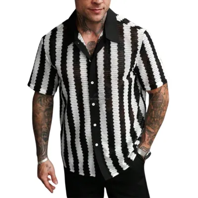 Black n White Striped Crochet Knitted Shirt