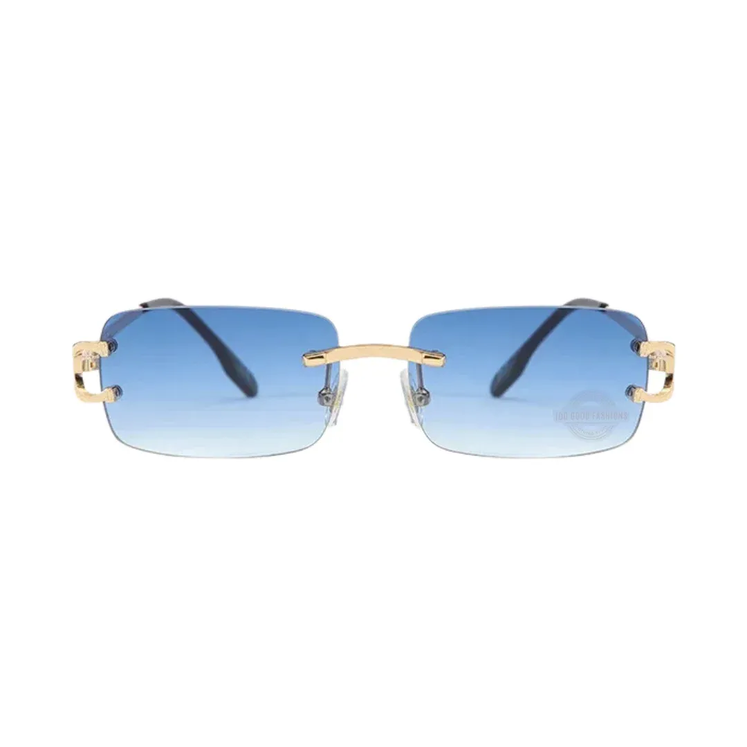 Gold Blue Unisex Rimless Shades