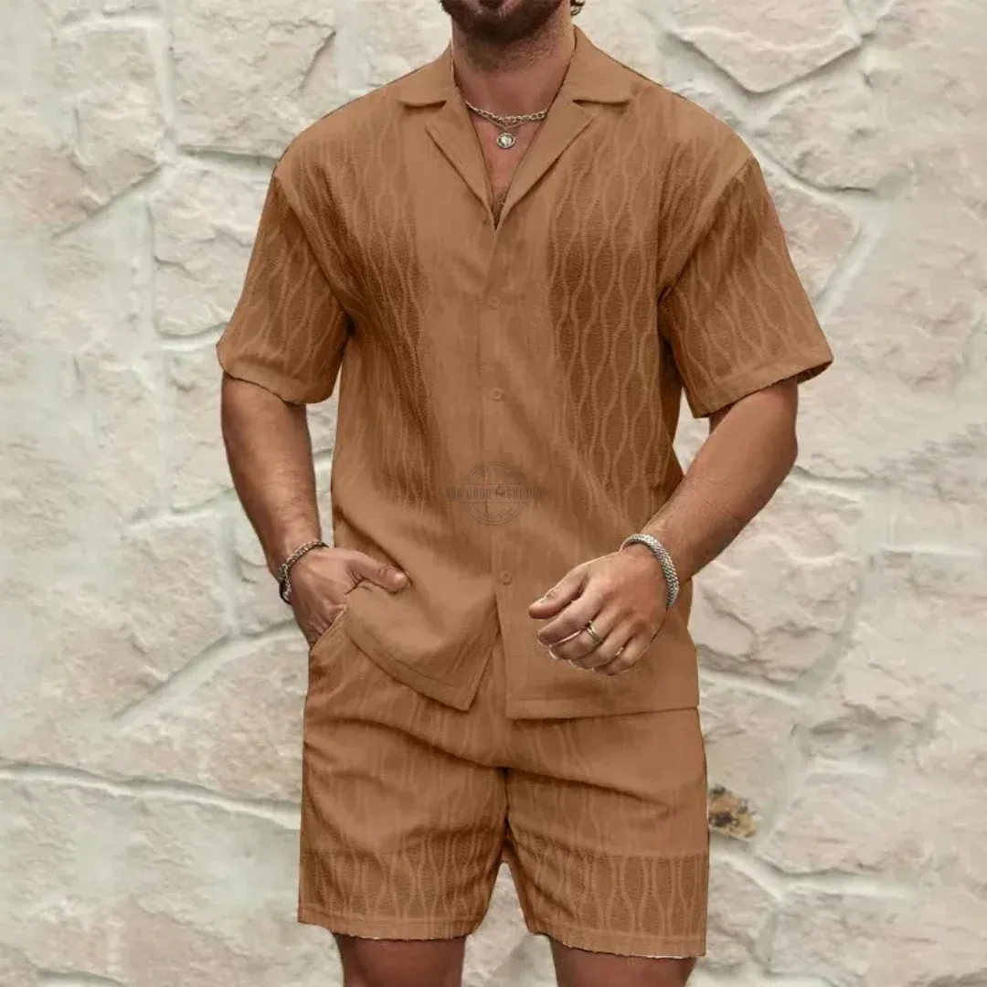 Brown Patterned Shirt &amp; Pants Two Piece Casual Set