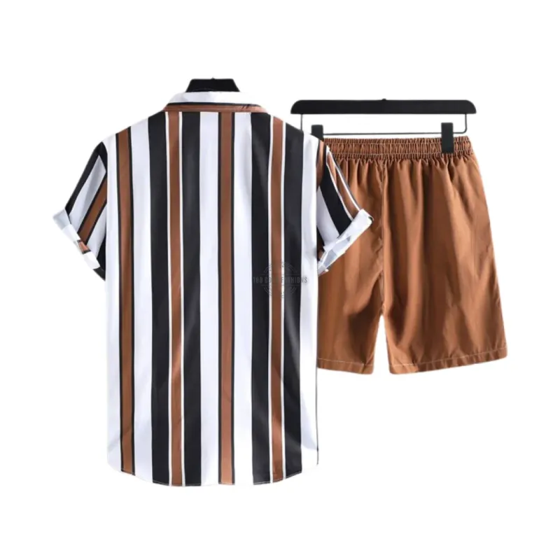 Bright Brown Striped Shirt &amp; Pants Two-Piece Set