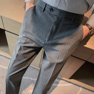Grey Pinstripe Slim-Fit Trouser Pants