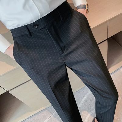 Black Pinstripe Slim-Fit Trouser Pants
