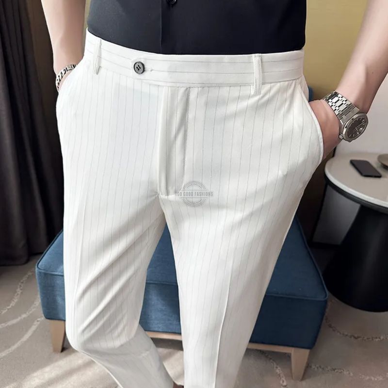 White Pinstripe Slim-Fit Trouser Pants