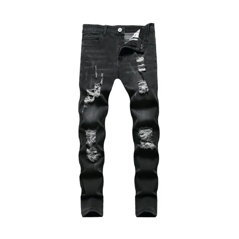 Dark Grey Wash Distressed Slim-Fit Jeans