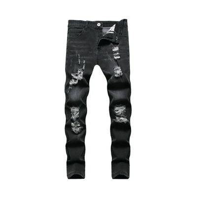 Dark Grey Wash Distressed Slim-Fit Jeans