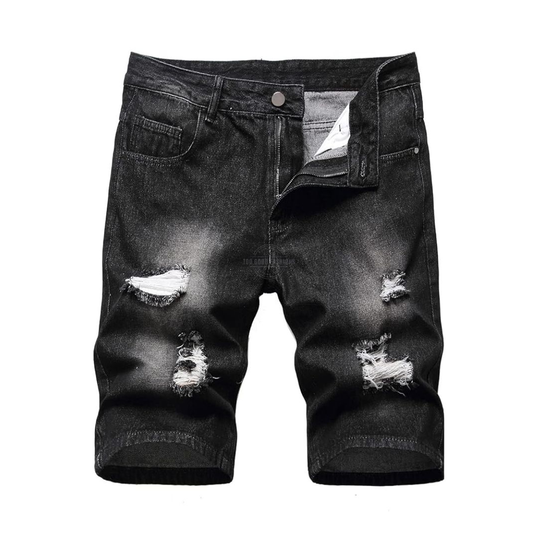 Dark Gray Wash Distressed Jeans Shorts