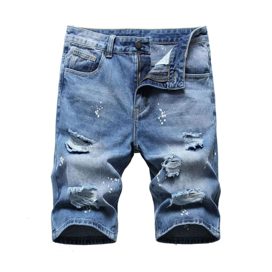 Blue Wash Distressed Jeans Shorts