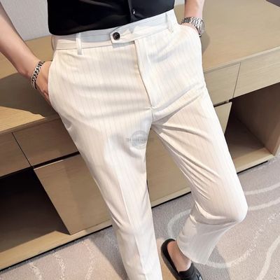 White Pinstripe Slim-Fit Trouser Pants