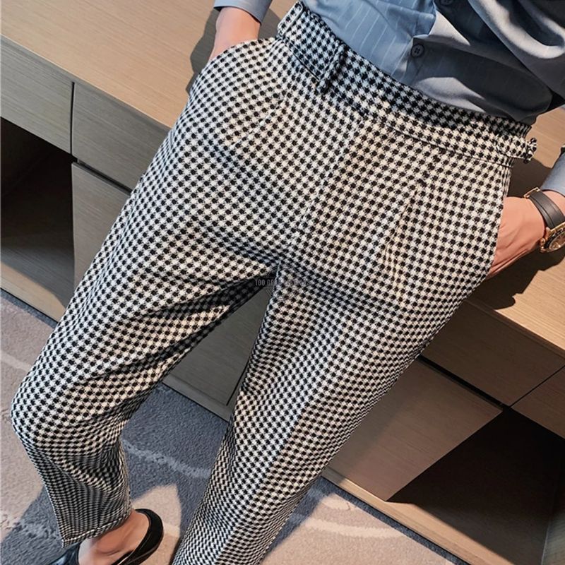 Black &amp; White Houndstooth Tapered Trouser Pants