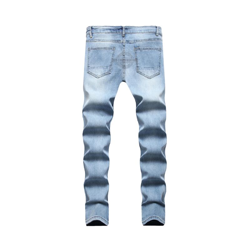 Light Blue Wash Distressed Slim-Fit Jeans