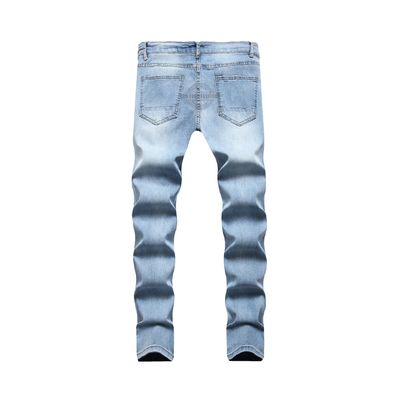 Light Blue Wash Distressed Slim-Fit Jeans