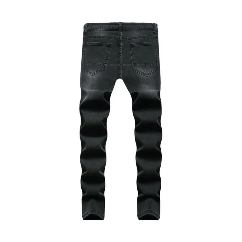 Dark Grey Wash Distressed Slim-Fit Jeans
