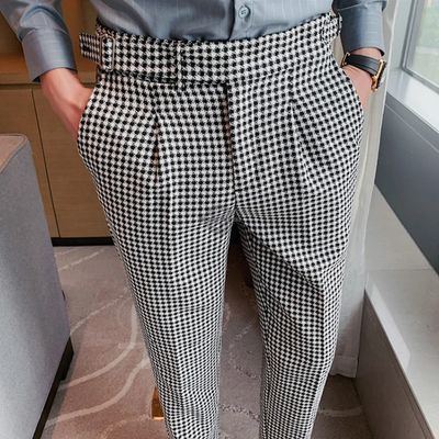 Black &amp; White Houndstooth Tapered Trouser Pants