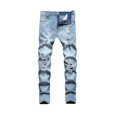 Light Blue Wash Distressed Slim-Fit Jeans