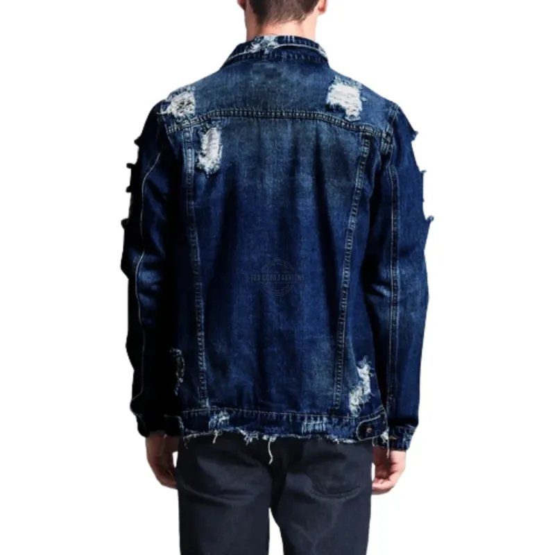 Dark Blue Distressed Denim Jacket