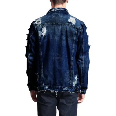 Dark Blue Distressed Denim Jacket