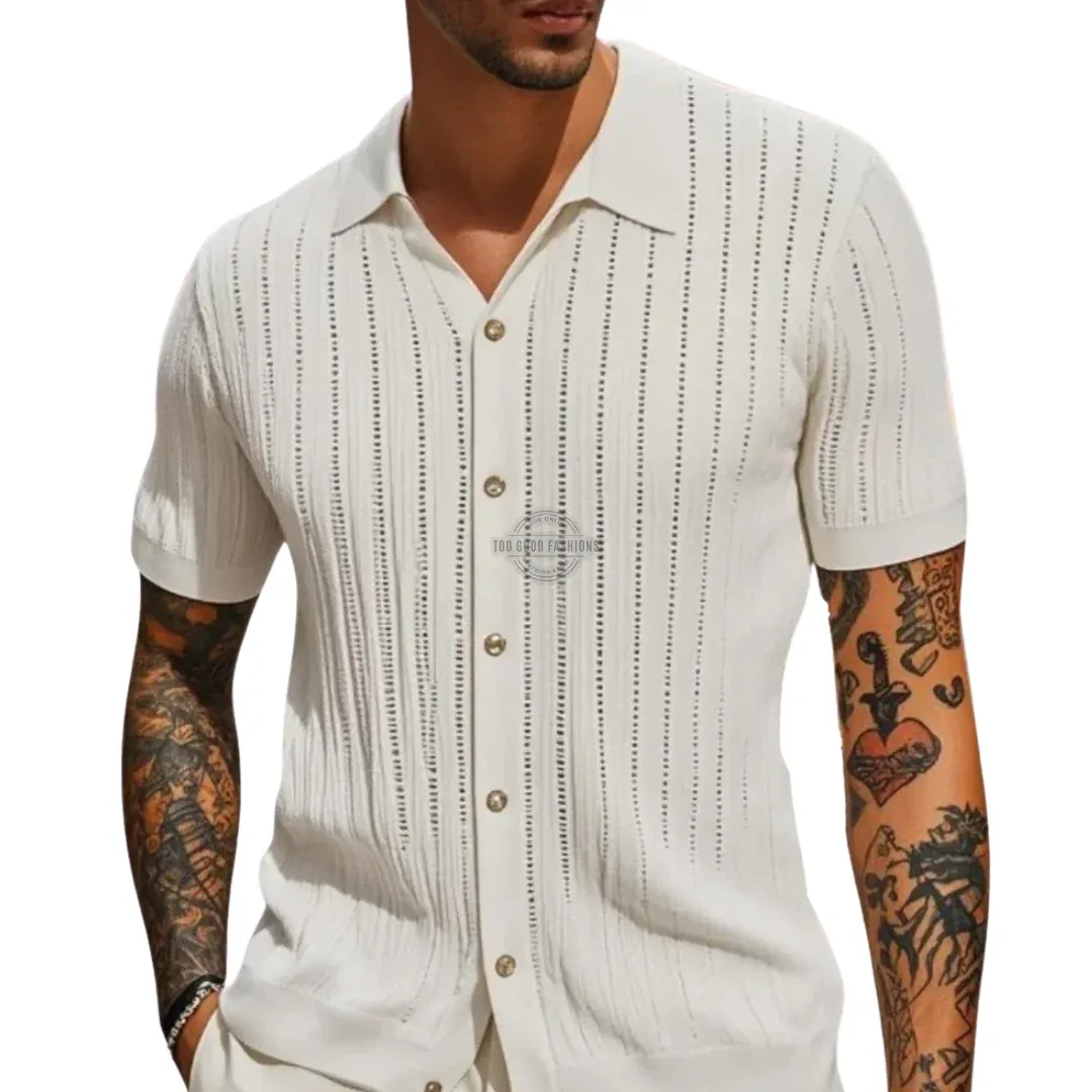 White Knit Short-Sleeve Shirt