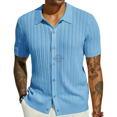 Baby Blue Knit Short-Sleeve Shirt