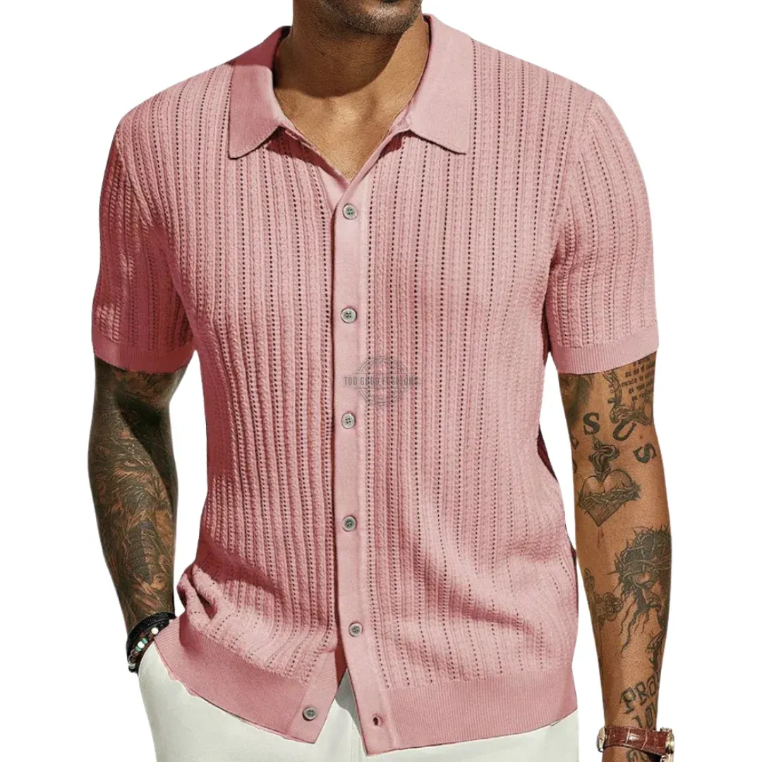 Pale Pink Knit Short-Sleeve Shirt