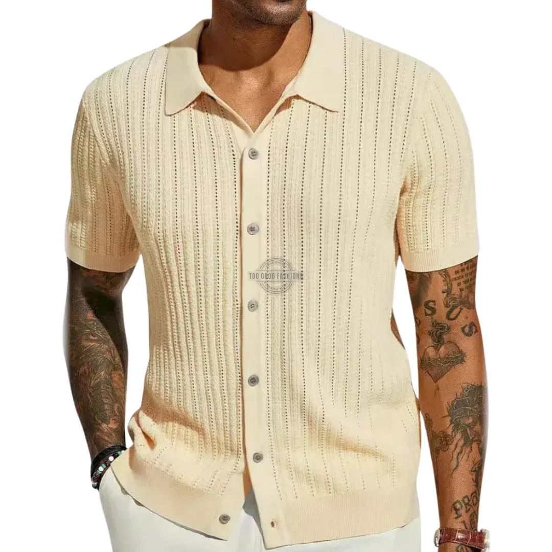 Cream Knit Short-Sleeve Shirt