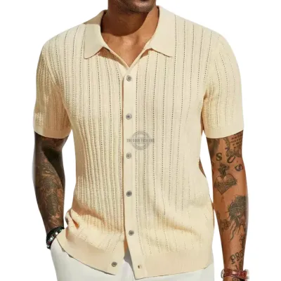 Cream Knit Short-Sleeve Shirt