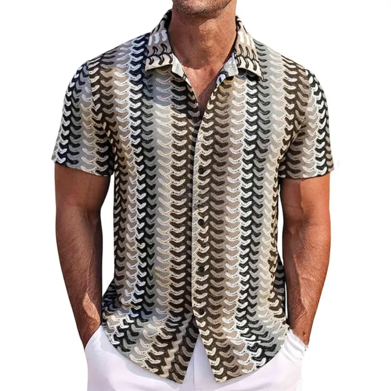 Café Crochet Knit Short-Sleeve Shirt
