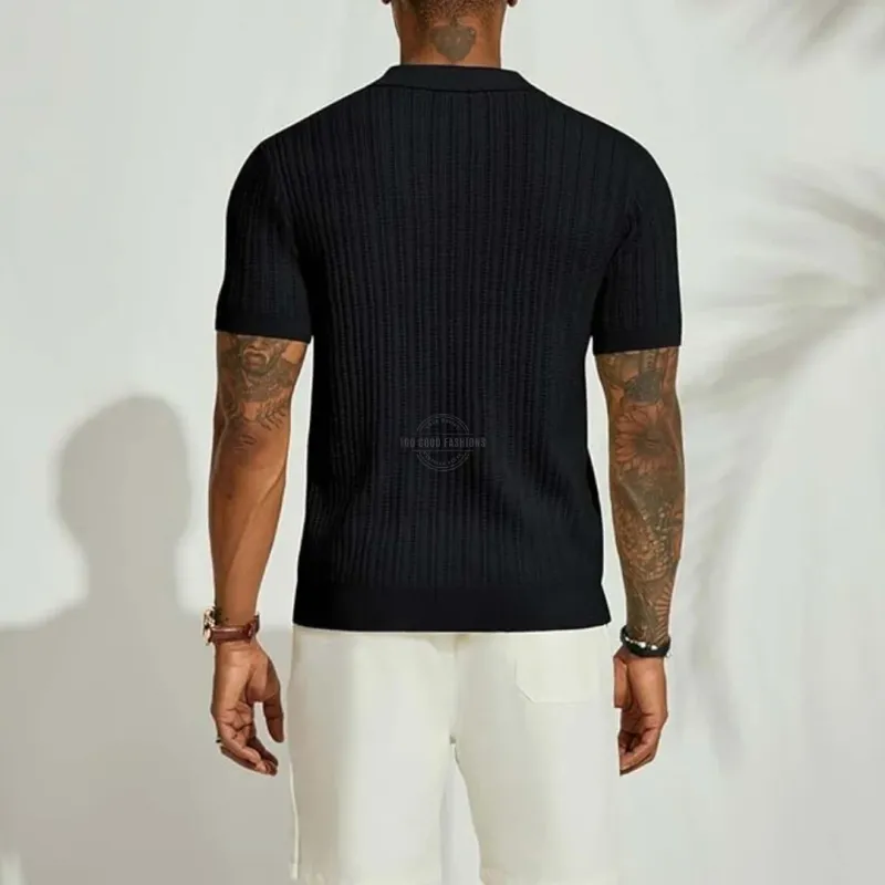 Black Knit Short-Sleeve Shirt