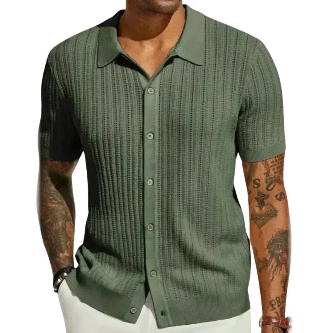 Olive Knit Short-Sleeve Shirt