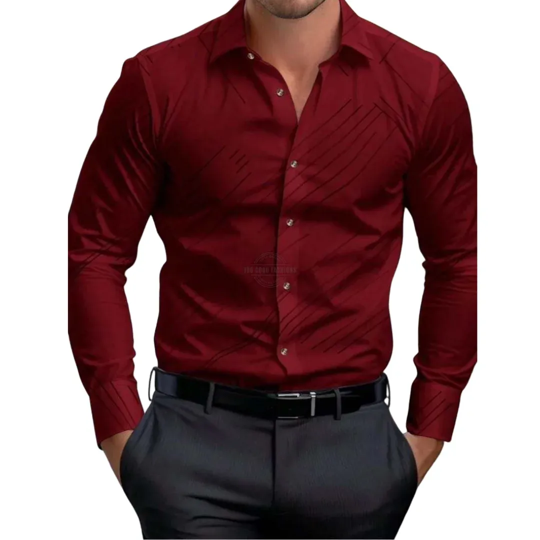 Simple Slim Fit Red Long-Sleeve Shirt