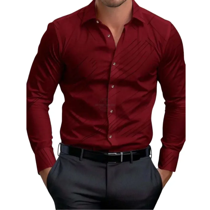 Simple Slim Fit Red Long-Sleeve Shirt