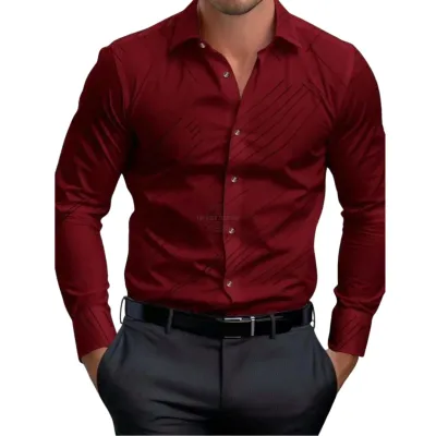 Simple Slim Fit Red Long-Sleeve Shirt