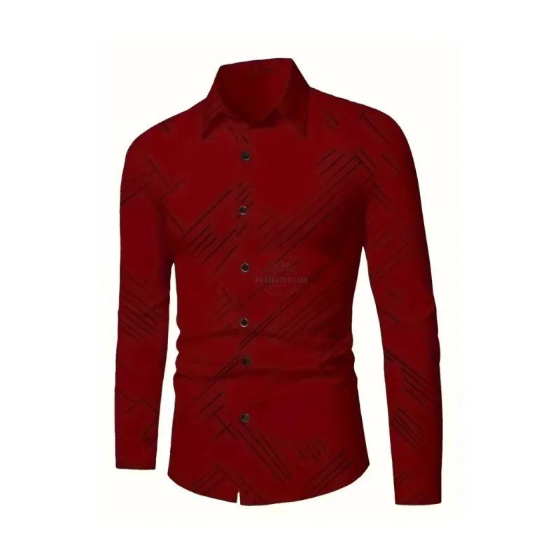 Simple Slim Fit Red Long-Sleeve Shirt